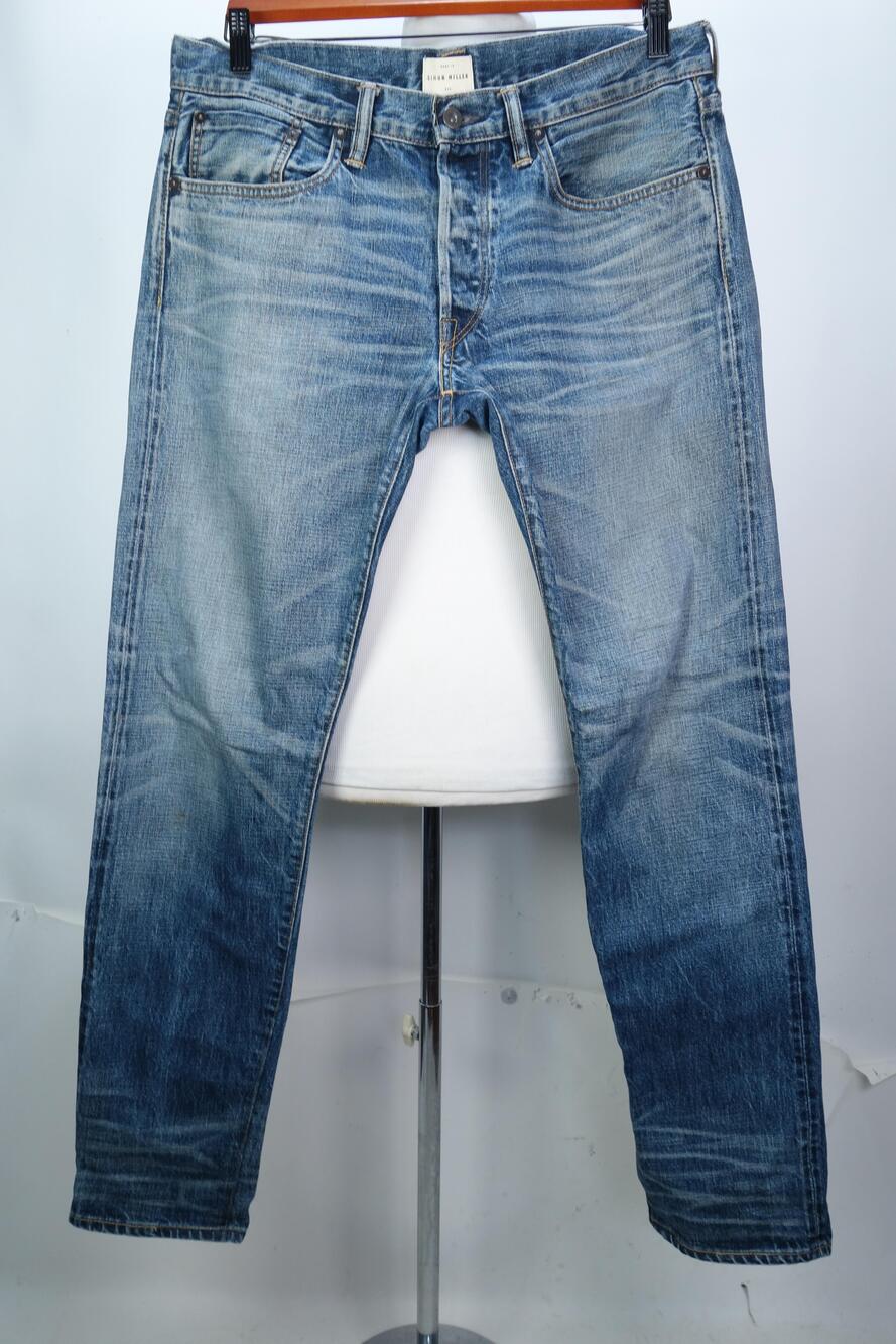 Simon Miller Parkview Jeans Mens 34x32 Blue Slim Selvedge Denim Button Fly USA